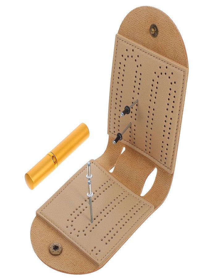 Yardwe Foldable Leather Cribbage Board with Peg Storage Slot - Portable Scoreboard for Travel Family Games and Parties Compact 10.3 Inch Game Accessory - Image 1